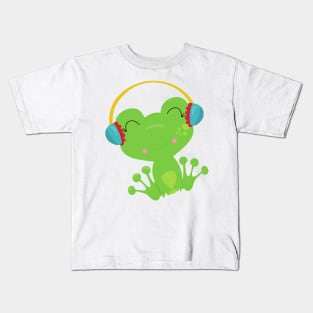 Winter Frog, Cute Frog, Green Frog, Ear Muffs Kids T-Shirt